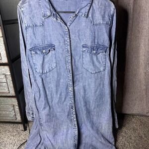 Blue denim button up dress with pockets Size XL #denim #dress